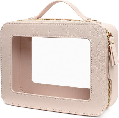 Clear Makeup Bags, TSA Approved Toiletry Bag with Zipper, Clear Makeup Organizer Large Fit Carry-on Travel Essentials,Clear Cosmetic Bags for Women Men (Large-White) (YunGoGo)