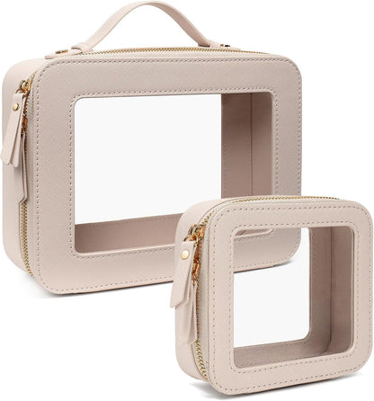 Clear Makeup Bags, TSA Approved Toiletry Bag with Zipper, Clear Makeup Organizer Large Fit Carry-on Travel Essentials,Clear Cosmetic Bags for Women Men (Large-White) (YunGoGo)