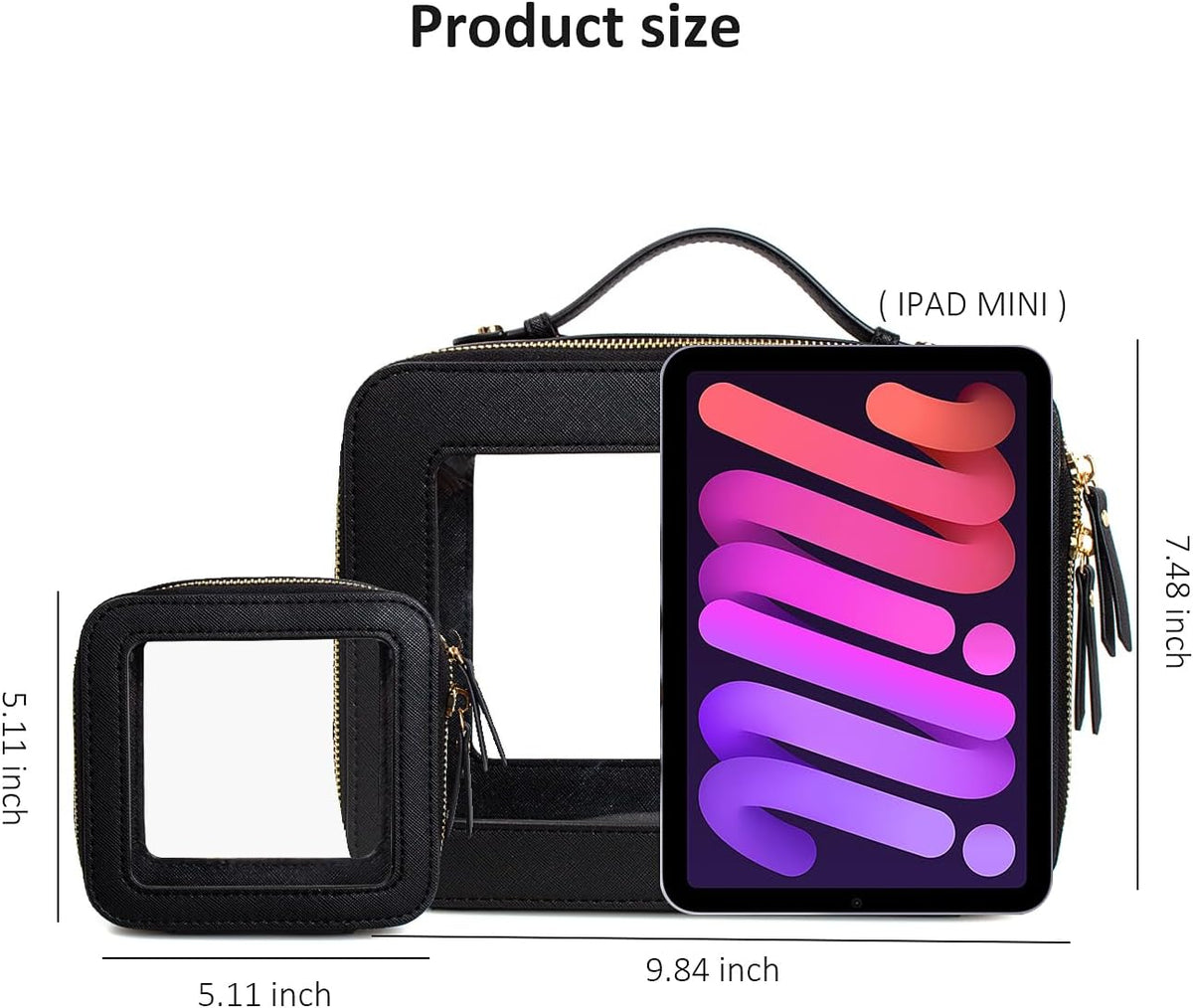 Clear Makeup Bags, TSA Approved Toiletry Bag with Zipper, Clear Makeup Organizer Large Fit Carry-on Travel Essentials,Clear Cosmetic Bags for Women Men (Large-White) (YunGoGo)