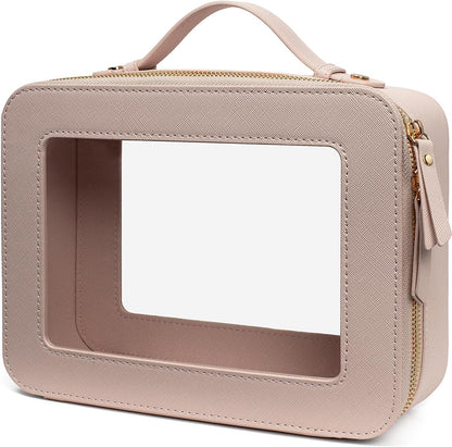 Clear Makeup Bags, TSA Approved Toiletry Bag with Zipper, Clear Makeup Organizer Large Fit Carry-on Travel Essentials,Clear Cosmetic Bags for Women Men (Large-White) (YunGoGo)