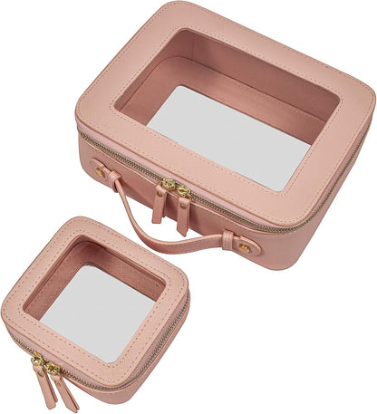 Clear Makeup Bags, TSA Approved Toiletry Bag with Zipper, Clear Makeup Organizer Large Fit Carry-on Travel Essentials,Clear Cosmetic Bags for Women Men (Large-White) (YunGoGo)