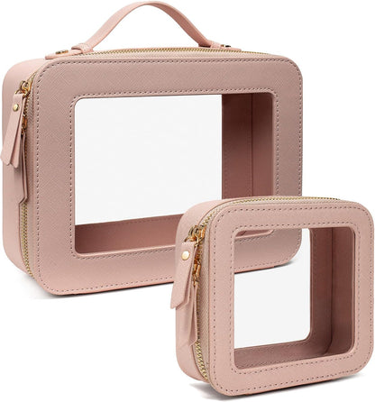 Clear Makeup Bags, TSA Approved Toiletry Bag with Zipper, Clear Makeup Organizer Large Fit Carry-on Travel Essentials,Clear Cosmetic Bags for Women Men (Large-White) (YunGoGo)