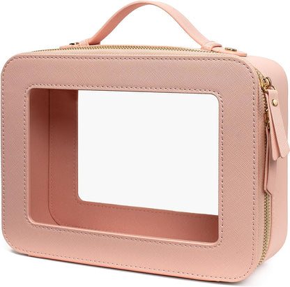 Clear Makeup Bags, TSA Approved Toiletry Bag with Zipper, Clear Makeup Organizer Large Fit Carry-on Travel Essentials,Clear Cosmetic Bags for Women Men (Large-White) (YunGoGo)