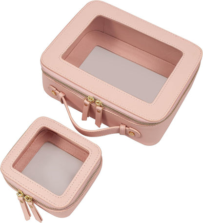 Clear Makeup Bags, TSA Approved Toiletry Bag with Zipper, Clear Makeup Organizer Large Fit Carry-on Travel Essentials,Clear Cosmetic Bags for Women Men (Large-White) (YunGoGo)