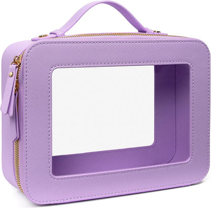 Clear Makeup Bags, TSA Approved Toiletry Bag with Zipper, Clear Makeup Organizer Large Fit Carry-on Travel Essentials,Clear Cosmetic Bags for Women Men (Large-White) (YunGoGo)