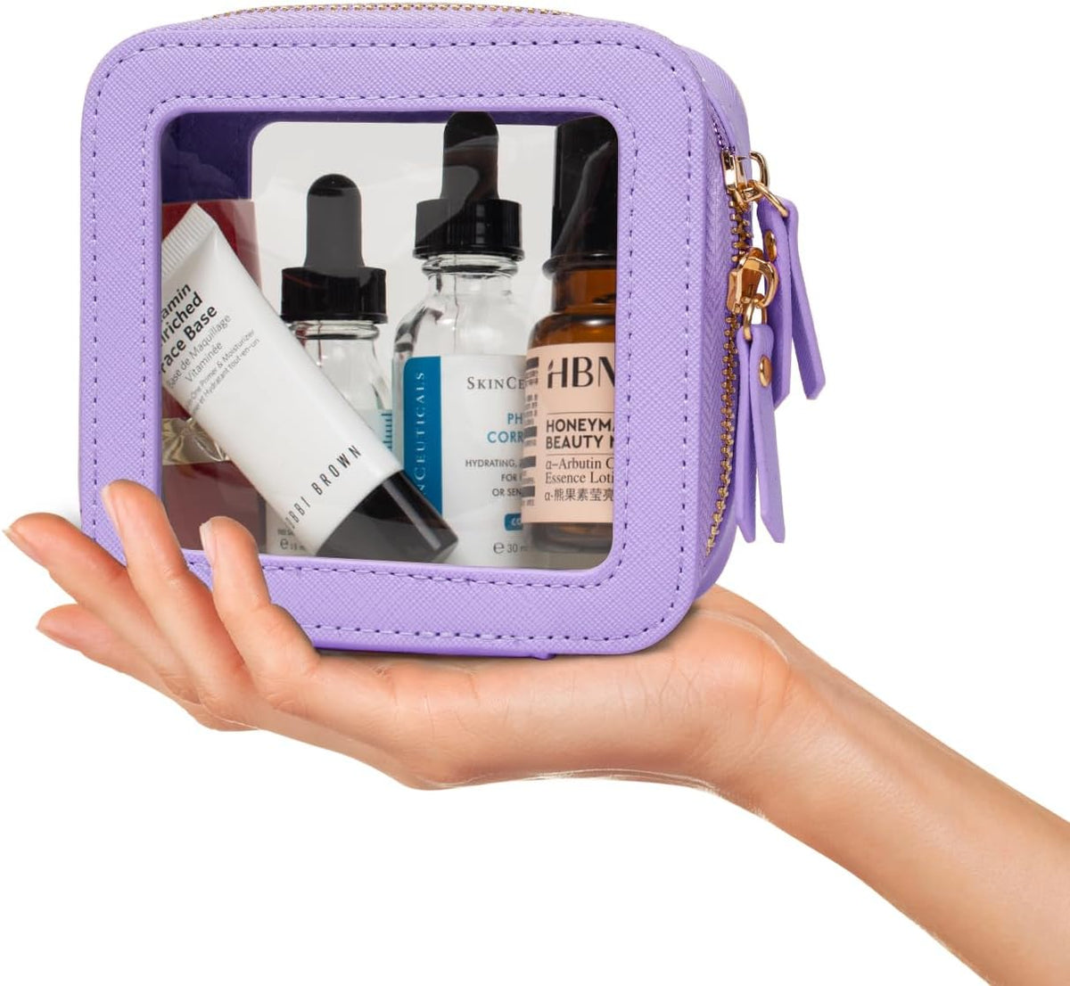 Clear Makeup Bags, TSA Approved Toiletry Bag with Zipper, Clear Makeup Organizer Large Fit Carry-on Travel Essentials,Clear Cosmetic Bags for Women Men (Large-White) (YunGoGo)