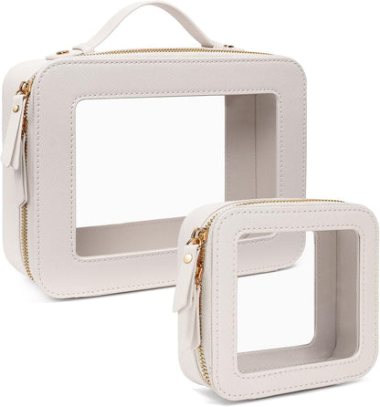 Clear Makeup Bags, TSA Approved Toiletry Bag with Zipper, Clear Makeup Organizer Large Fit Carry-on Travel Essentials,Clear Cosmetic Bags for Women Men (Large-White) (YunGoGo)
