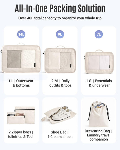 8 Set Packing Cubes for Travel, Durable Travel Essentials for Cruish Ship, Suitcase Organizer Packing Bags (8-Pack 1L+2M+1S+1Shoe Bag+2Toiletry Bags+1Laundry Bag)