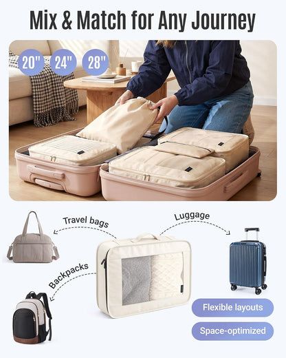 8 Set Packing Cubes for Travel, Durable Travel Essentials for Cruish Ship, Suitcase Organizer Packing Bags (8-Pack 1L+2M+1S+1Shoe Bag+2Toiletry Bags+1Laundry Bag)