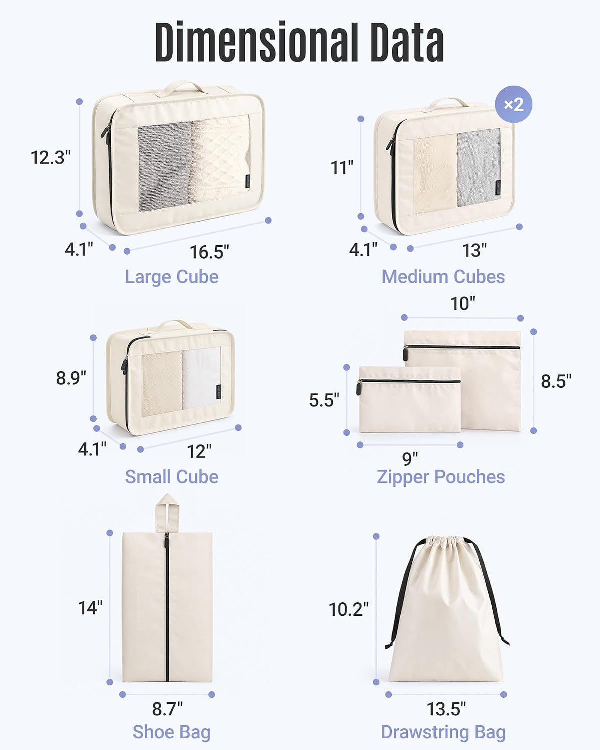 8 Set Packing Cubes for Travel, Durable Travel Essentials for Cruish Ship, Suitcase Organizer Packing Bags (8-Pack 1L+2M+1S+1Shoe Bag+2Toiletry Bags+1Laundry Bag)