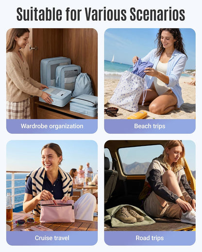 8 Set Packing Cubes for Travel, Durable Travel Essentials for Cruish Ship, Suitcase Organizer Packing Bags (8-Pack 1L+2M+1S+1Shoe Bag+2Toiletry Bags+1Laundry Bag)