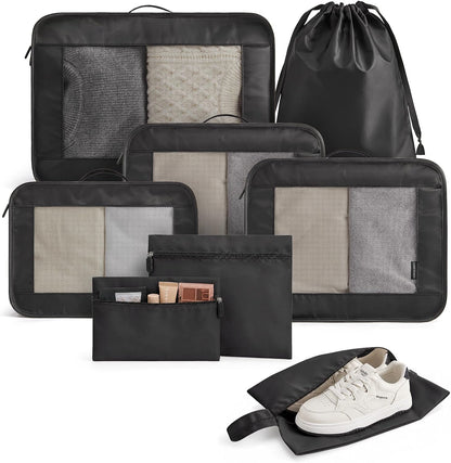 8 Set Packing Cubes for Travel, Durable Travel Essentials for Cruish Ship, Suitcase Organizer Packing Bags (8-Pack 1L+2M+1S+1Shoe Bag+2Toiletry Bags+1Laundry Bag)