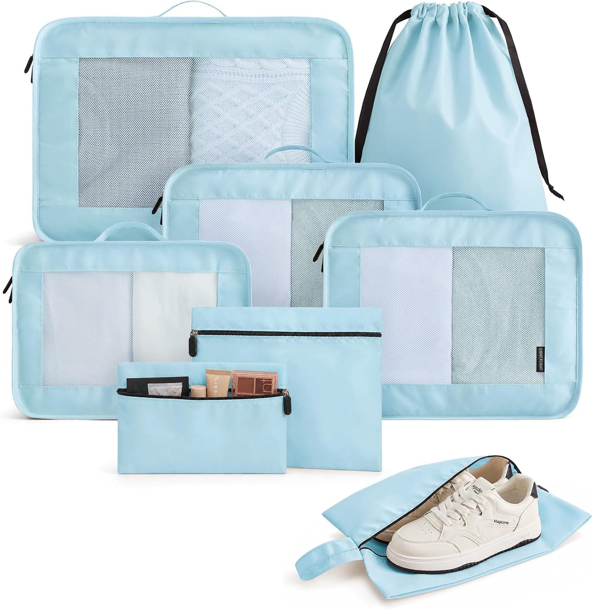 8 Set Packing Cubes for Travel, Durable Travel Essentials for Cruish Ship, Suitcase Organizer Packing Bags (8-Pack 1L+2M+1S+1Shoe Bag+2Toiletry Bags+1Laundry Bag)