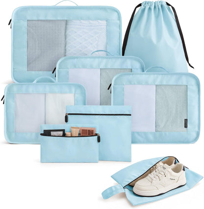 8 Set Packing Cubes for Travel, Durable Travel Essentials for Cruish Ship, Suitcase Organizer Packing Bags (8-Pack 1L+2M+1S+1Shoe Bag+2Toiletry Bags+1Laundry Bag)