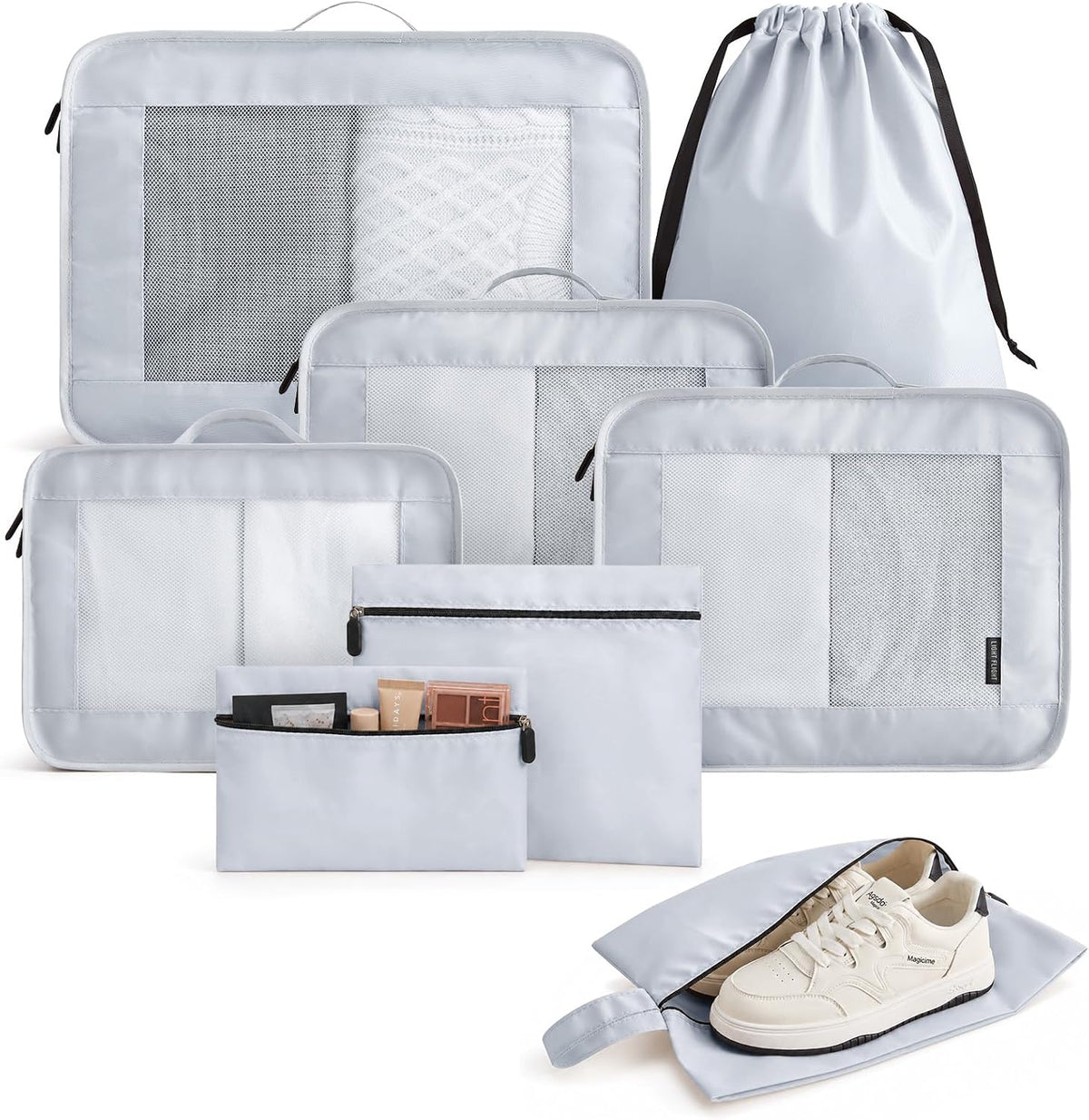 8 Set Packing Cubes for Travel, Durable Travel Essentials for Cruish Ship, Suitcase Organizer Packing Bags (8-Pack 1L+2M+1S+1Shoe Bag+2Toiletry Bags+1Laundry Bag)