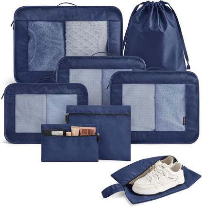 8 Set Packing Cubes for Travel, Durable Travel Essentials for Cruish Ship, Suitcase Organizer Packing Bags (8-Pack 1L+2M+1S+1Shoe Bag+2Toiletry Bags+1Laundry Bag)