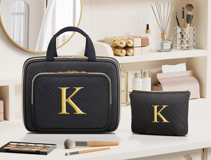 Gifts for Women, Initial Toiletry Makeup Bag Hanging Cosmetic Organizer with Embroidery Letter Personalized Nurse Teacher Appreciation Birthday Mothers Day Gifts for Mom Sister Wife Friends Auntie Her