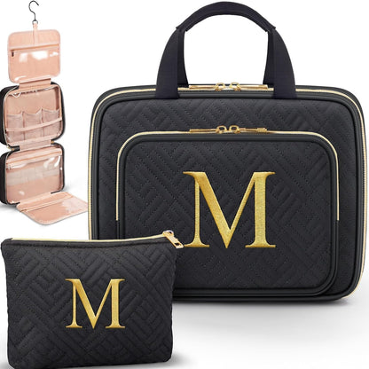 Gifts for Women, Initial Toiletry Makeup Bag Hanging Cosmetic Organizer with Embroidery Letter Personalized Nurse Teacher Appreciation Birthday Mothers Day Gifts for Mom Sister Wife Friends Auntie Her