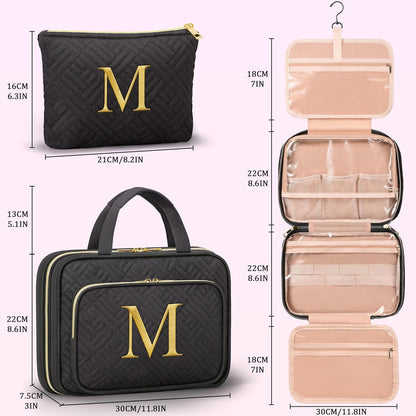 Gifts for Women, Initial Toiletry Makeup Bag Hanging Cosmetic Organizer with Embroidery Letter Personalized Nurse Teacher Appreciation Birthday Mothers Day Gifts for Mom Sister Wife Friends Auntie Her