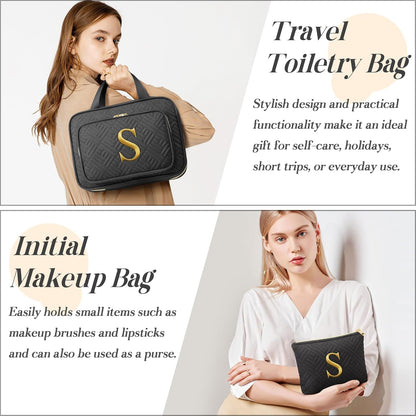 Gifts for Women, Initial Toiletry Makeup Bag Hanging Cosmetic Organizer with Embroidery Letter Personalized Nurse Teacher Appreciation Birthday Mothers Day Gifts for Mom Sister Wife Friends Auntie Her