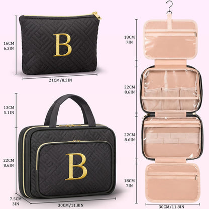 Gifts for Women, Initial Toiletry Makeup Bag Hanging Cosmetic Organizer with Embroidery Letter Personalized Nurse Teacher Appreciation Birthday Mothers Day Gifts for Mom Sister Wife Friends Auntie Her