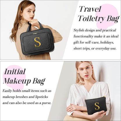 Gifts for Women, Initial Toiletry Makeup Bag Hanging Cosmetic Organizer with Embroidery Letter Personalized Nurse Teacher Appreciation Birthday Mothers Day Gifts for Mom Sister Wife Friends Auntie Her