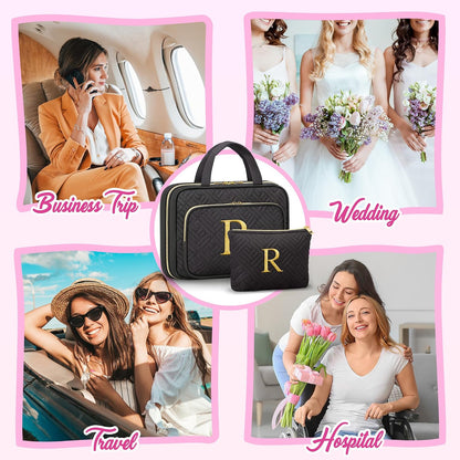 Gifts for Women, Initial Toiletry Makeup Bag Hanging Cosmetic Organizer with Embroidery Letter Personalized Nurse Teacher Appreciation Birthday Mothers Day Gifts for Mom Sister Wife Friends Auntie Her