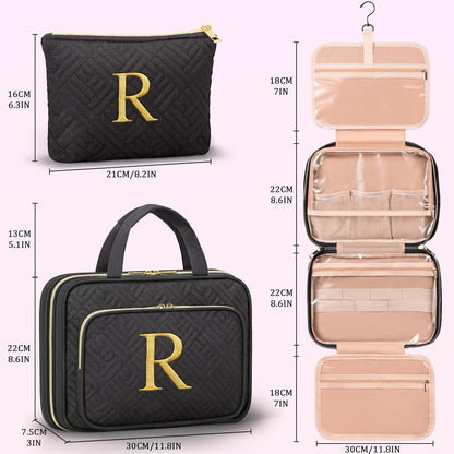 Gifts for Women, Initial Toiletry Makeup Bag Hanging Cosmetic Organizer with Embroidery Letter Personalized Nurse Teacher Appreciation Birthday Mothers Day Gifts for Mom Sister Wife Friends Auntie Her
