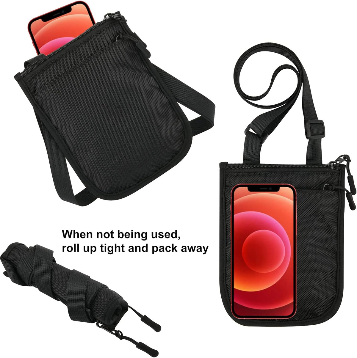 Foldable Travel Cell Phone Purse Crossbody Bag Passport Holder Sling Bag Neck Wallet Pouch Mini Messenger Bag for Holding Travel Essentials Phone Passport Keys Cards Cash in Traveling & Trip