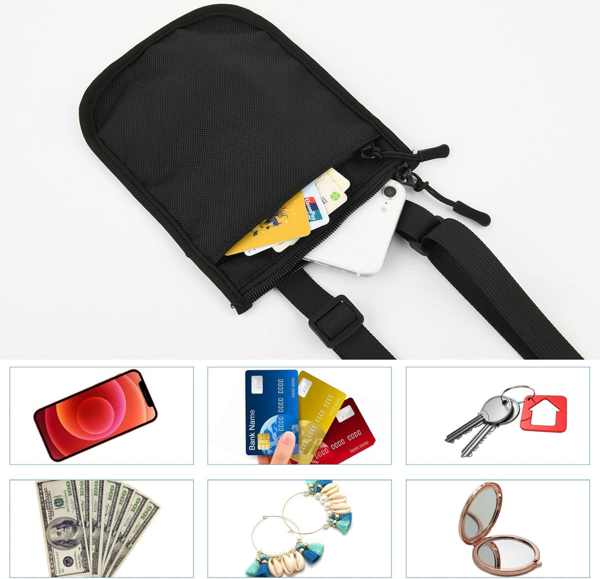 Foldable Travel Cell Phone Purse Crossbody Bag Passport Holder Sling Bag Neck Wallet Pouch Mini Messenger Bag for Holding Travel Essentials Phone Passport Keys Cards Cash in Traveling & Trip