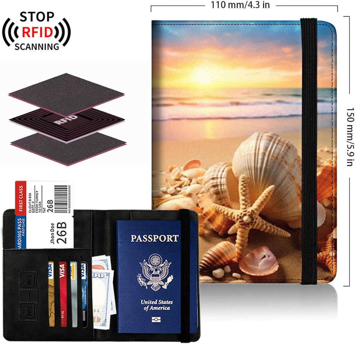 Passport Cover,Multi-Functional Travel Wallet,Stylish & Durable RFID Blocking Passport Holder, Travel Essentials for Men and Women,Weeds
