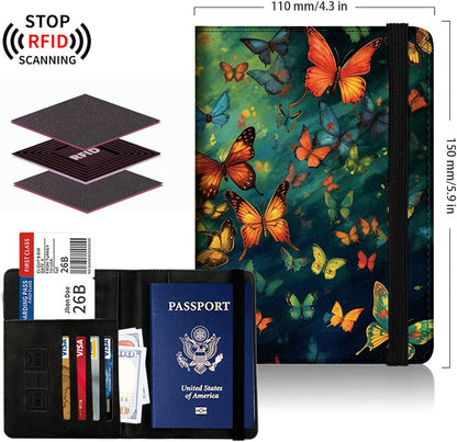 Passport Cover,Multi-Functional Travel Wallet,Stylish & Durable RFID Blocking Passport Holder, Travel Essentials for Men and Women,Weeds