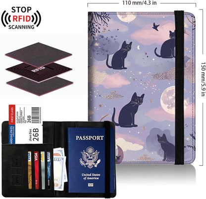 Passport Cover,Multi-Functional Travel Wallet,Stylish & Durable RFID Blocking Passport Holder, Travel Essentials for Men and Women,Weeds
