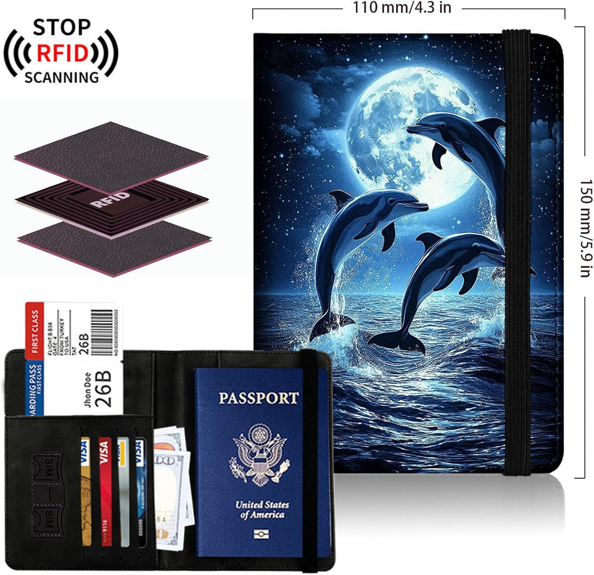 Passport Cover,Multi-Functional Travel Wallet,Stylish & Durable RFID Blocking Passport Holder, Travel Essentials for Men and Women,Weeds