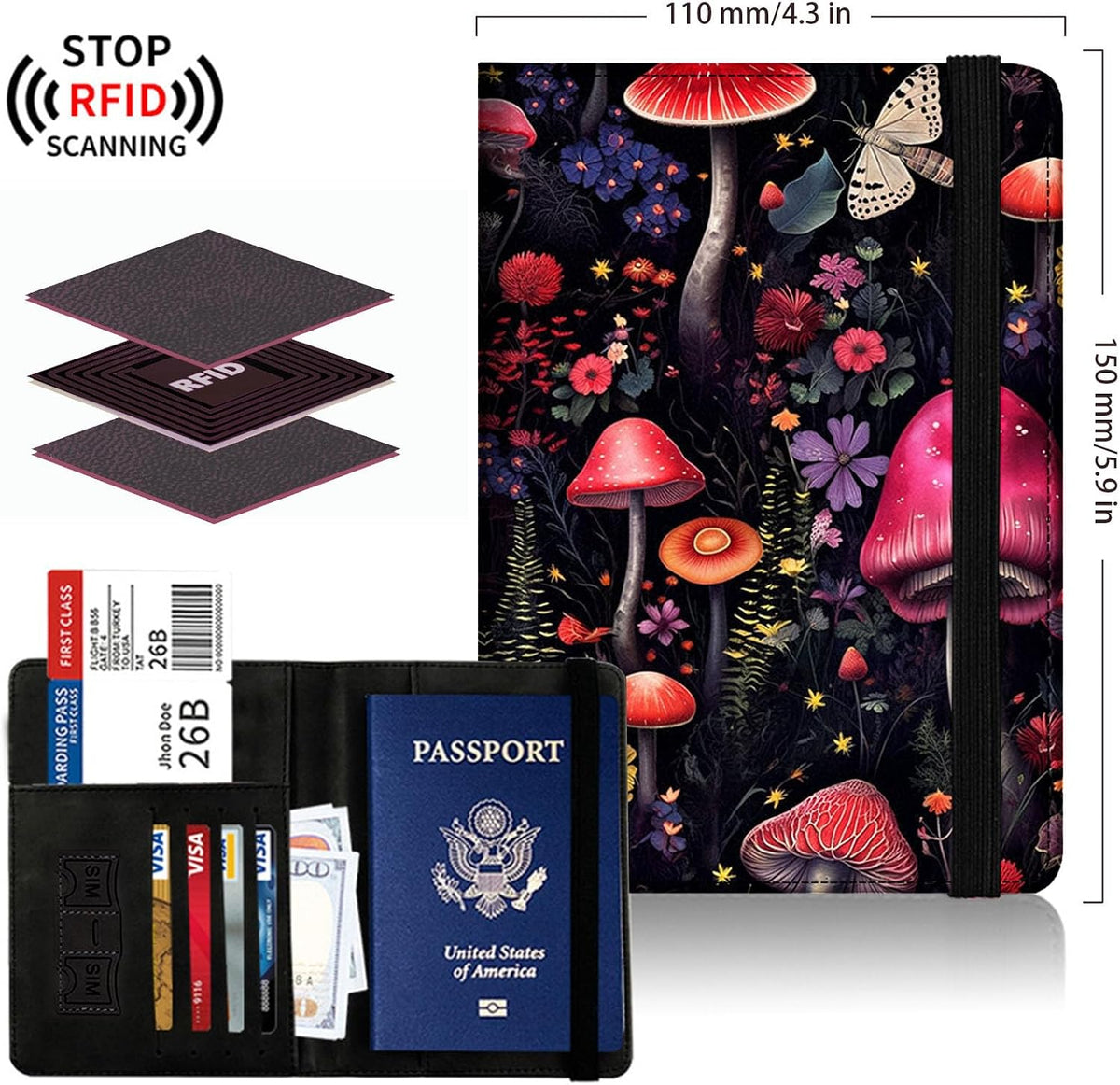 Passport Cover,Multi-Functional Travel Wallet,Stylish & Durable RFID Blocking Passport Holder, Travel Essentials for Men and Women,Weeds