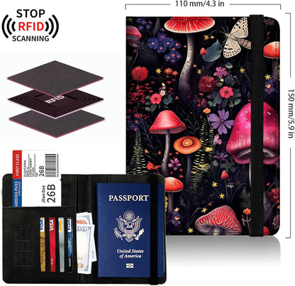 Passport Cover,Multi-Functional Travel Wallet,Stylish & Durable RFID Blocking Passport Holder, Travel Essentials for Men and Women,Weeds