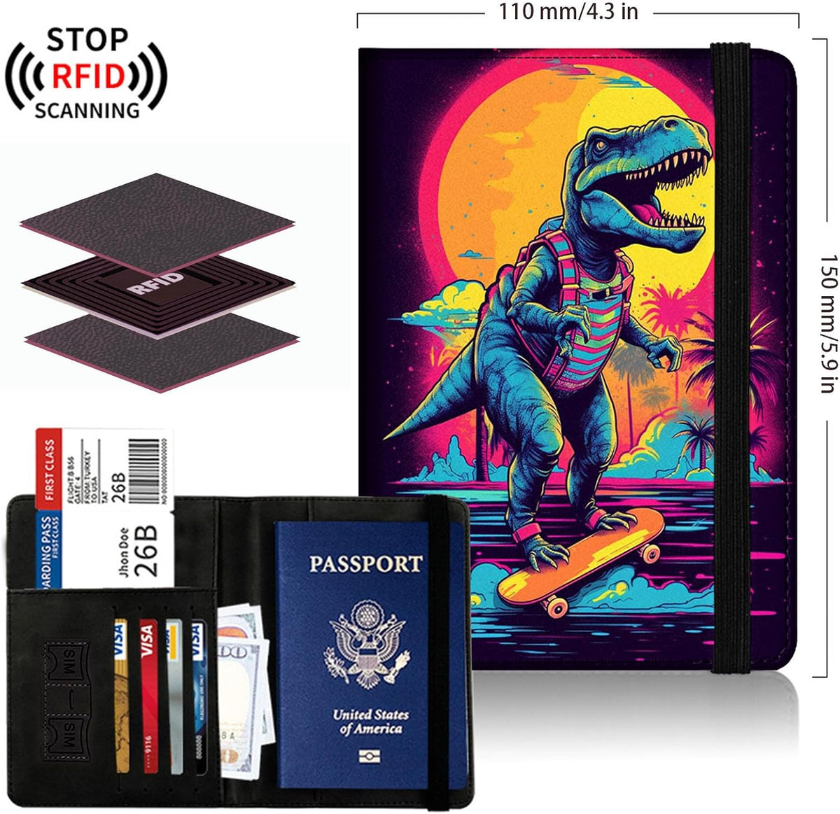 Passport Cover,Multi-Functional Travel Wallet,Stylish & Durable RFID Blocking Passport Holder, Travel Essentials for Men and Women,Weeds
