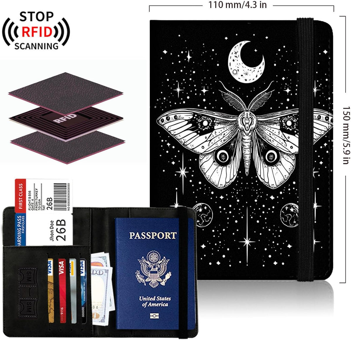Passport Cover,Multi-Functional Travel Wallet,Stylish & Durable RFID Blocking Passport Holder, Travel Essentials for Men and Women,Weeds