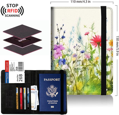 Passport Cover,Multi-Functional Travel Wallet,Stylish & Durable RFID Blocking Passport Holder, Travel Essentials for Men and Women,Weeds