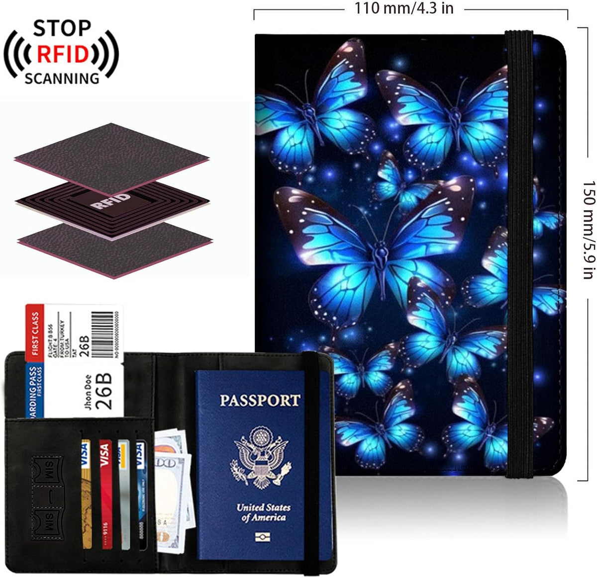Passport Cover,Multi-Functional Travel Wallet,Stylish & Durable RFID Blocking Passport Holder, Travel Essentials for Men and Women,Weeds