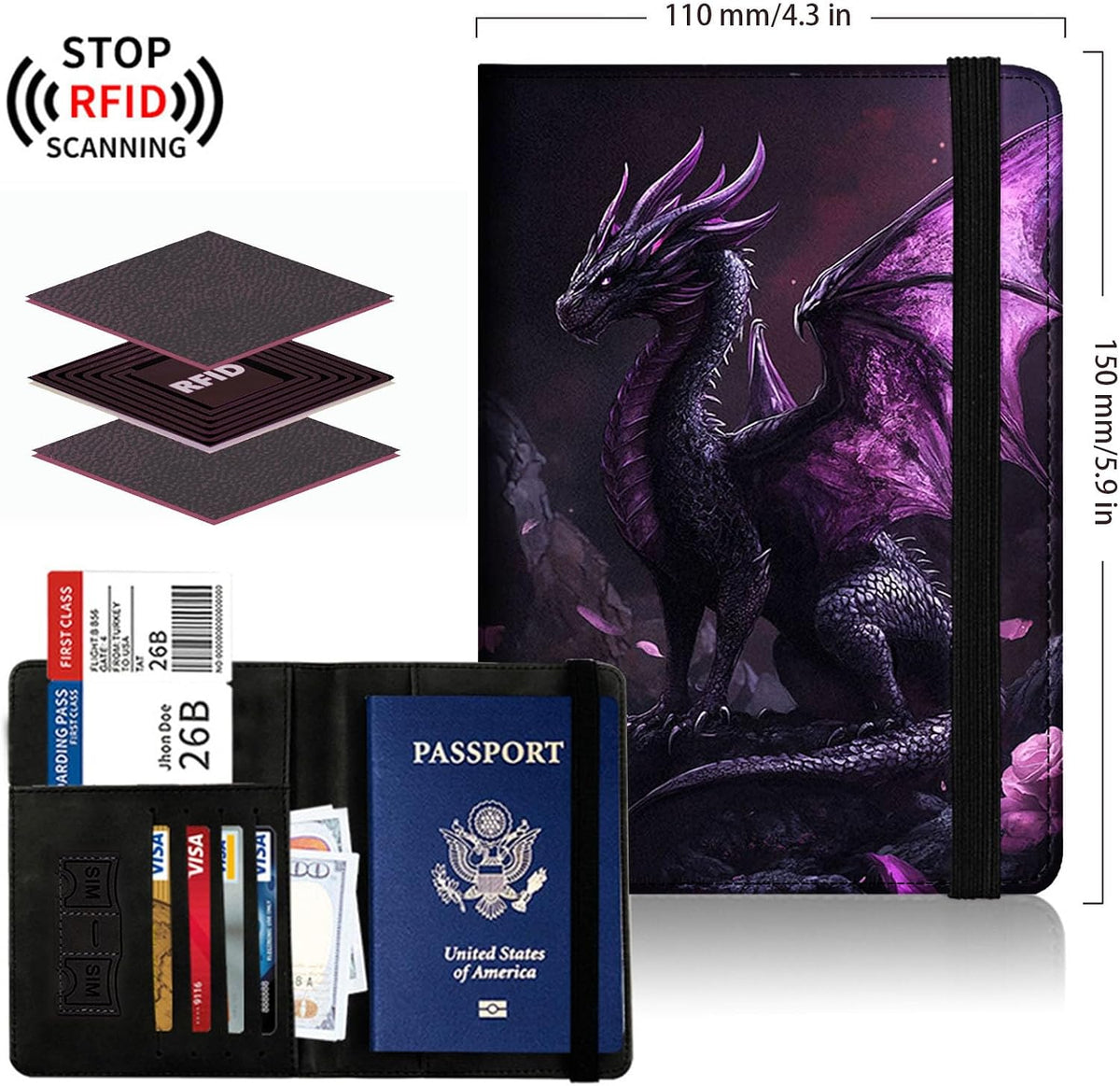 Passport Cover,Multi-Functional Travel Wallet,Stylish & Durable RFID Blocking Passport Holder, Travel Essentials for Men and Women,Weeds