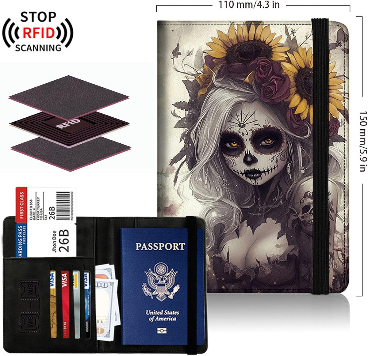 Passport Cover,Multi-Functional Travel Wallet,Stylish & Durable RFID Blocking Passport Holder, Travel Essentials for Men and Women,Weeds