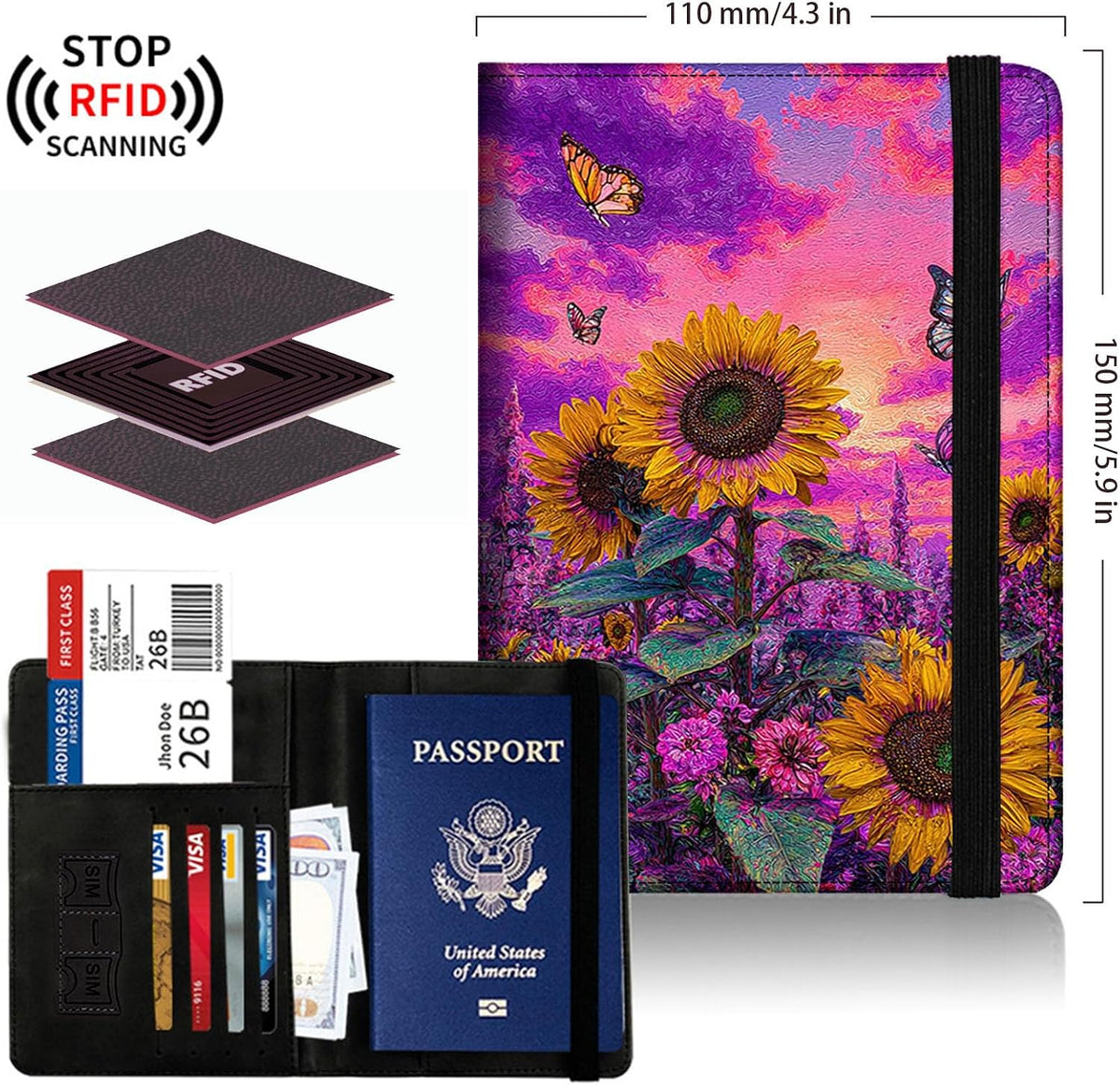 Passport Cover,Multi-Functional Travel Wallet,Stylish & Durable RFID Blocking Passport Holder, Travel Essentials for Men and Women,Weeds