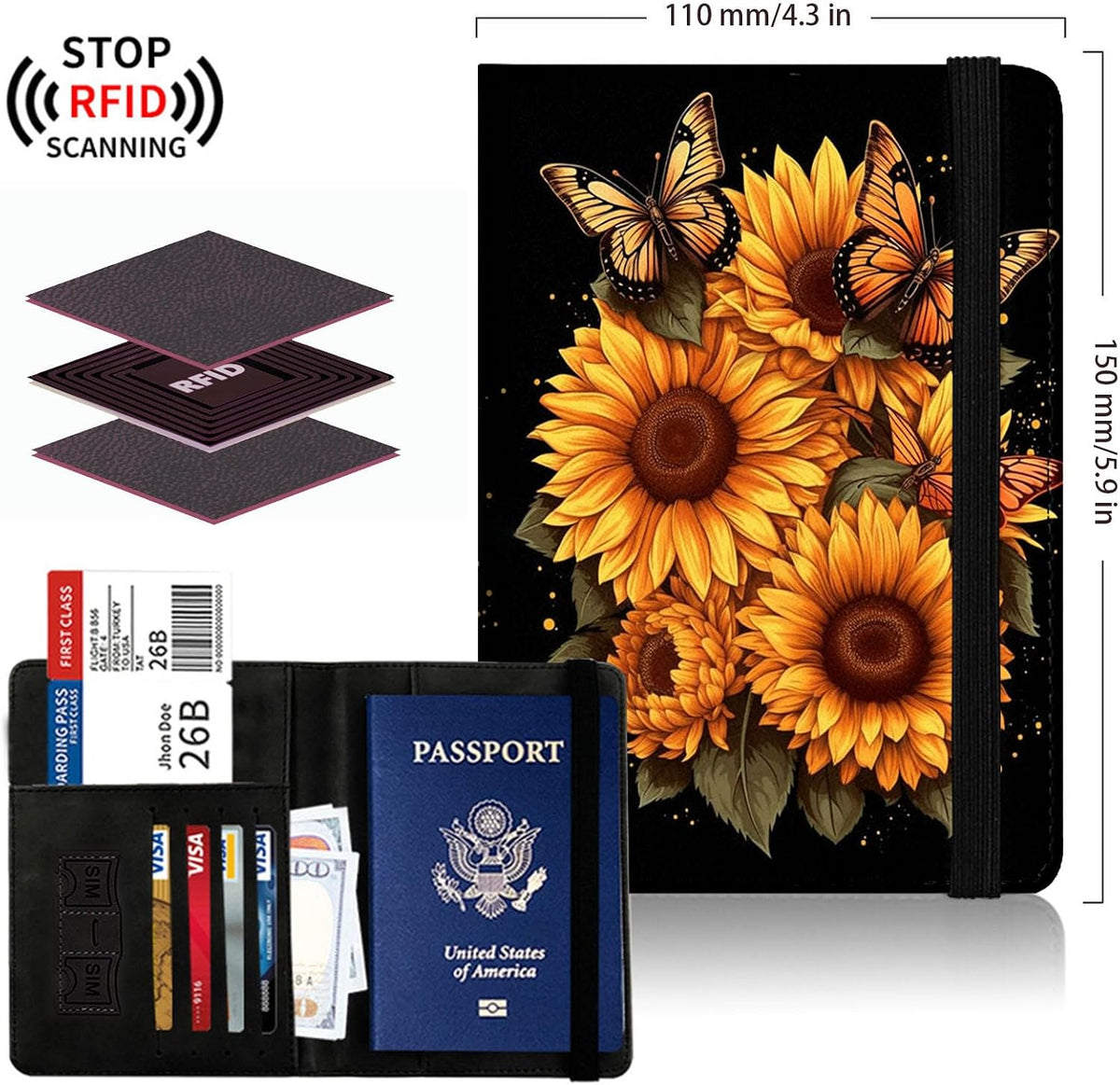 Passport Cover,Multi-Functional Travel Wallet,Stylish & Durable RFID Blocking Passport Holder, Travel Essentials for Men and Women,Weeds