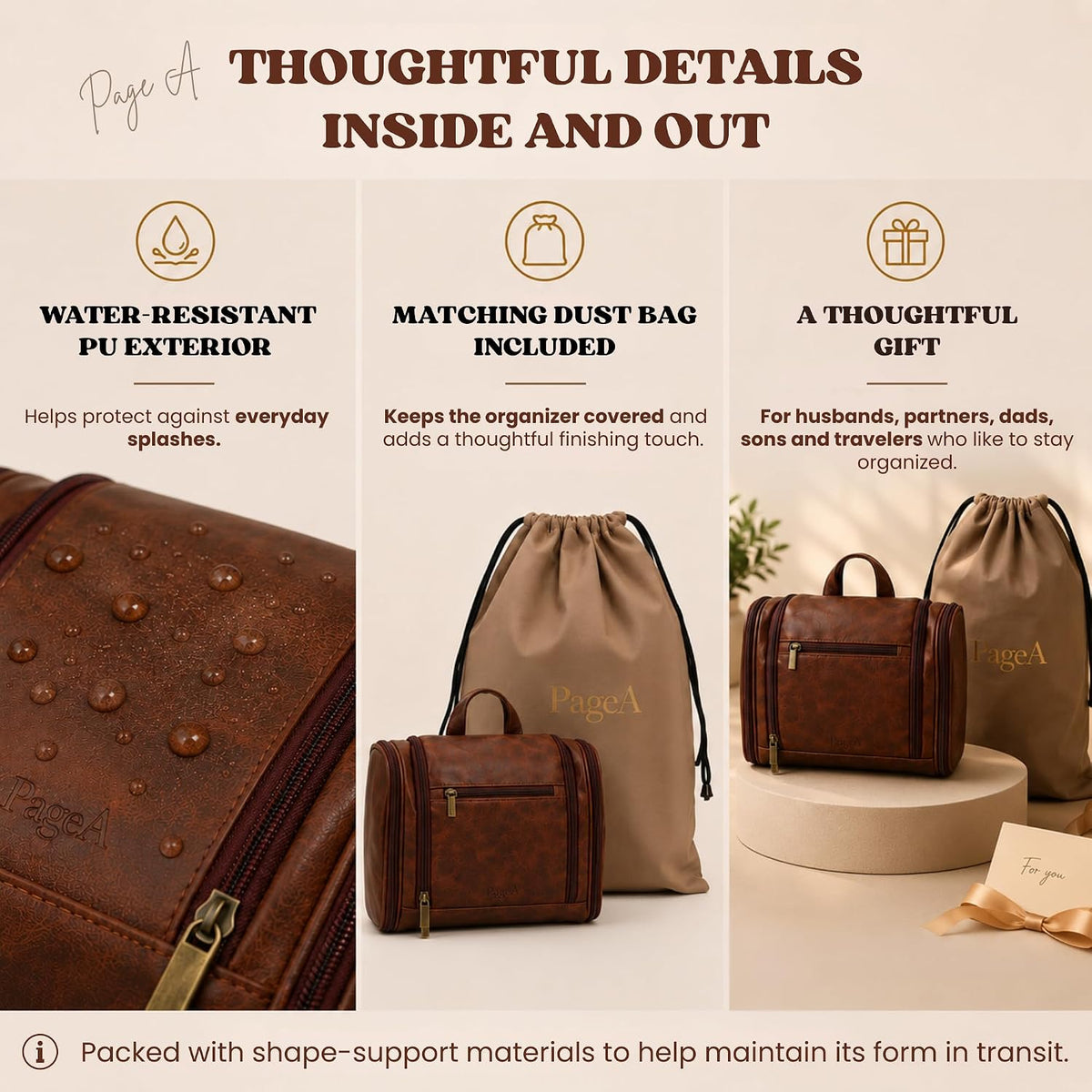 Compact Travel Toiletry Bag for Men, Small Portable Hanging Dopp Kit