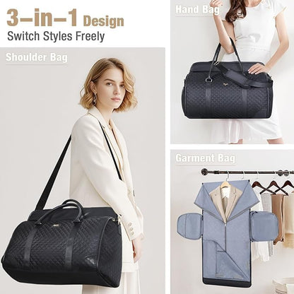 Convertible Garment Duffel Bags for Travel, Carry On Garment Bag with Shoe Compartment, 3 in 1 Foldable Suit Duffle Bag for Women, Jenni Bag for Hanging Clothes, Black (2Pcs Set)