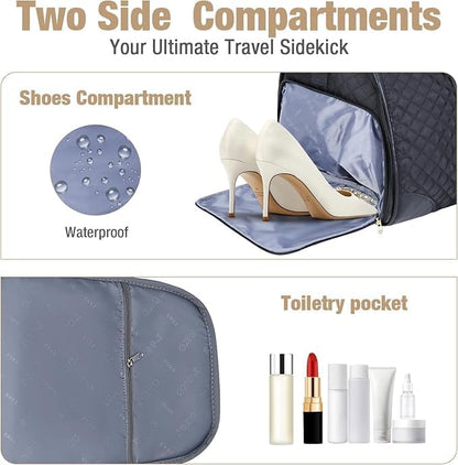 Convertible Garment Duffel Bags for Travel, Carry On Garment Bag with Shoe Compartment, 3 in 1 Foldable Suit Duffle Bag for Women, Jenni Bag for Hanging Clothes, Black (2Pcs Set)