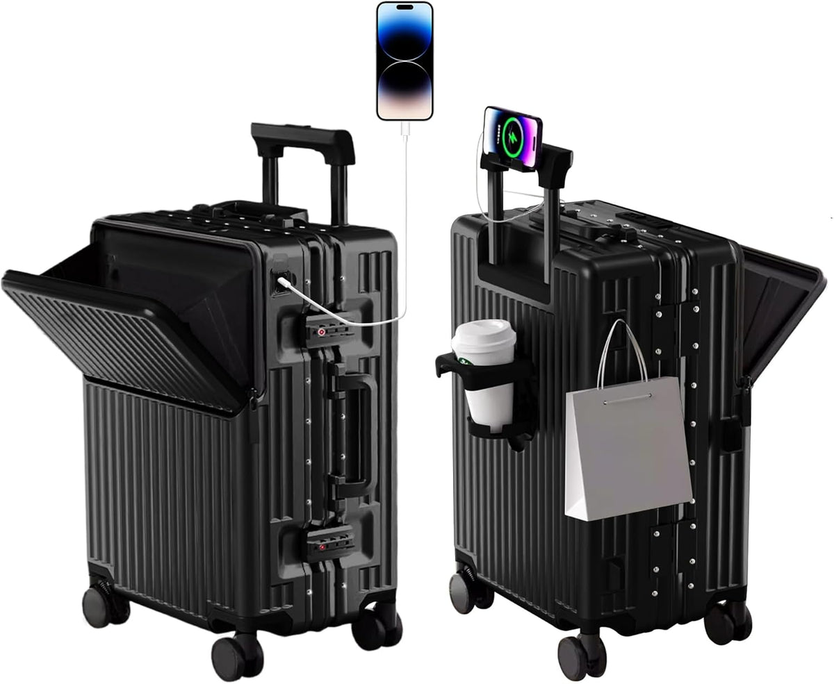 Carry on suitcase Zipperless Luggage,Polycarbonate Aluminum Hard Shell, Expandable Carry-On Suitcase with Spinner Wheels, 20 Inch Cabin