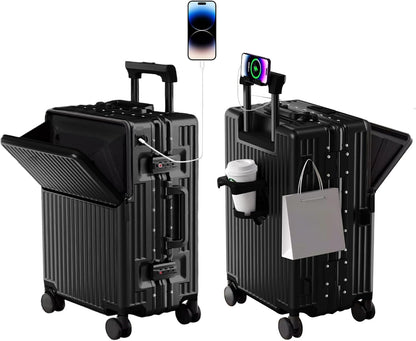 Carry on suitcase Zipperless Luggage,Polycarbonate Aluminum Hard Shell, Expandable Carry-On Suitcase with Spinner Wheels, 20 Inch Cabin