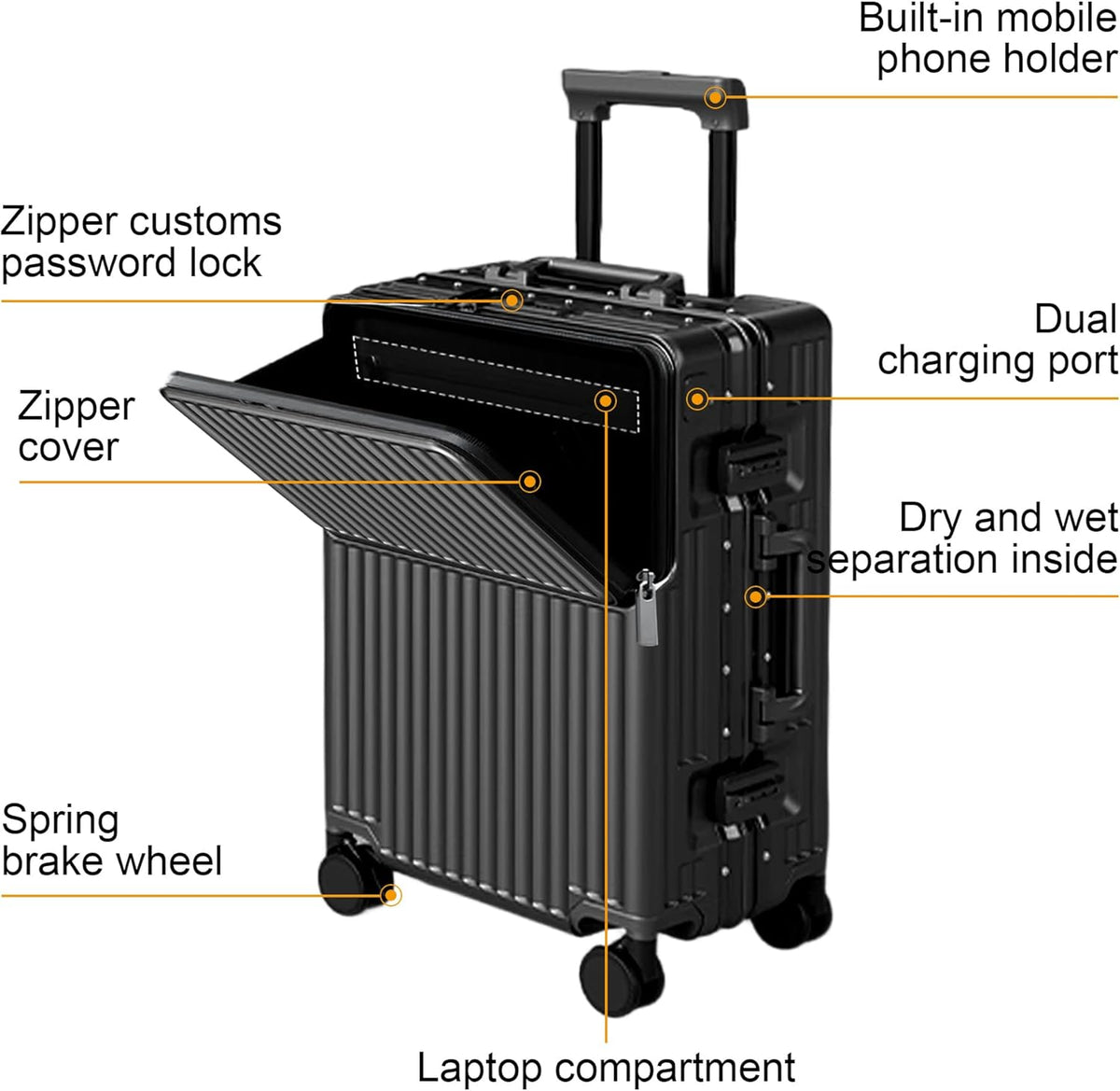 Carry on suitcase Zipperless Luggage,Polycarbonate Aluminum Hard Shell, Expandable Carry-On Suitcase with Spinner Wheels, 20 Inch Cabin
